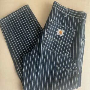 Carhartt WIP Carpenter Workpant Navy and White Striped Pants size 34x32